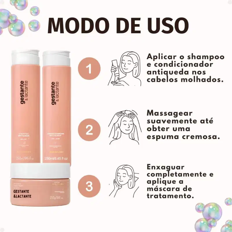 Kit Acquaflora Gestante e Lactante Antiqueda: Shampoo, Condicionador 250ml e Máscara Capilar 250g