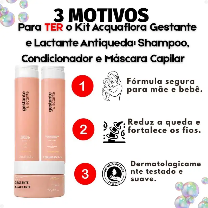 Kit Acquaflora Gestante e Lactante Antiqueda: Shampoo, Condicionador 250ml e Máscara Capilar 250g