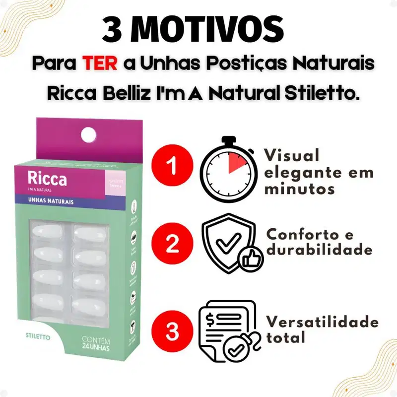 Unhas Postiças Naturais Ricca Belliz I'm A Natural Stiletto Cód. 2278