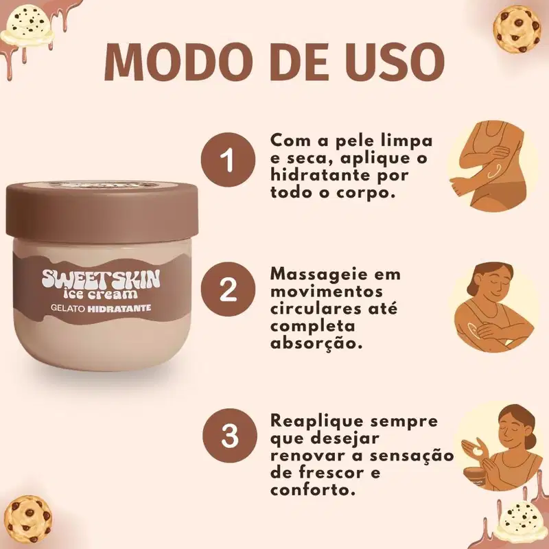 Hidratante Corporal Gelato Dailus Sweet Skin Ice Cream Cookies e Cream 200ml
