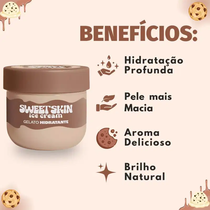 Hidratante Corporal Gelato Dailus Sweet Skin Ice Cream Cookies e Cream 200ml