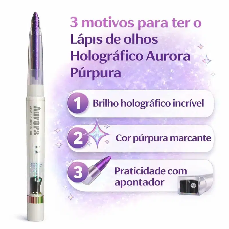 Lápis Holográfico Para Olhos Luisance Aurora Com Apontador Purpura Ref. L17005