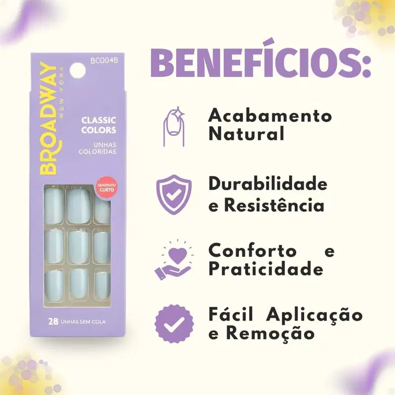 Unhas Postiças Broadway Kiss Ny Classic Colors Quadrado Curto Lipstick Bco04b