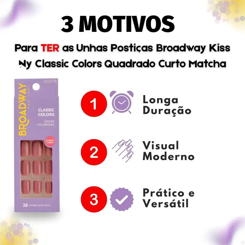 Unhas Postiças Broadway Kiss Ny Classic Colors Quadrado Curto Matcha Bco08b