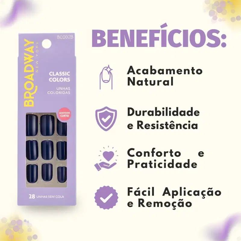 Unhas Postiças Broadway Kiss Ny Classic Colors Quadrado Curto Baby Blue Bco02b