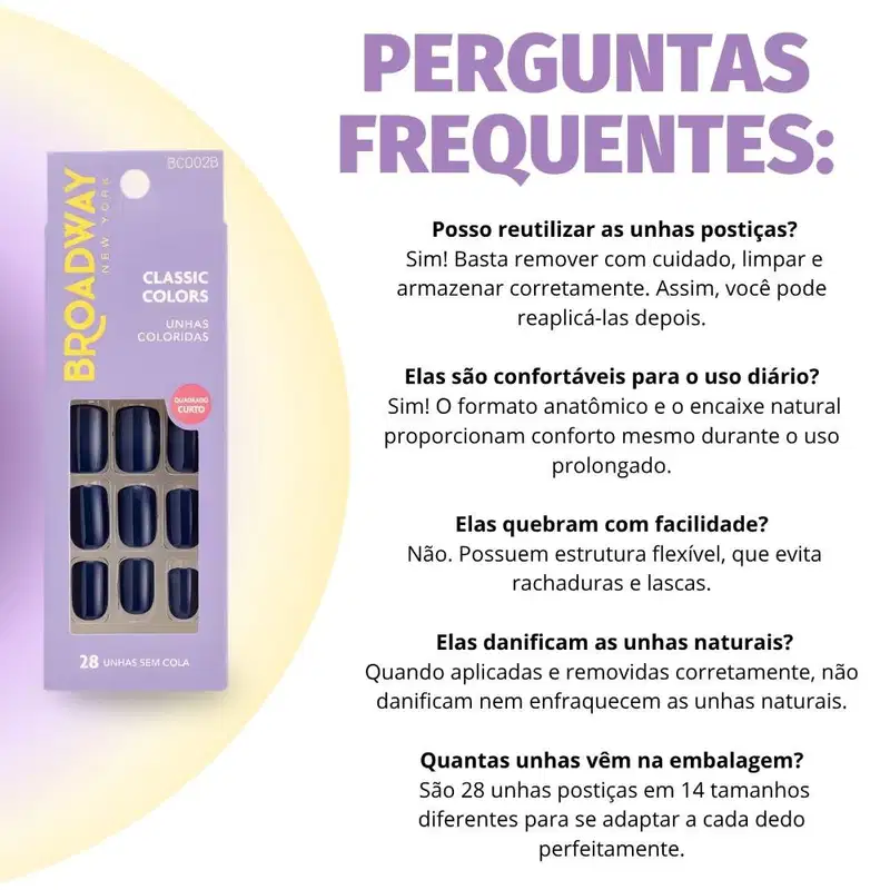 Unhas Postiças Broadway Kiss Ny Classic Colors Quadrado Curto Baby Blue Bco02b