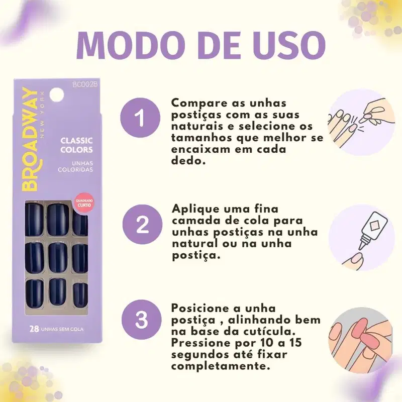 Unhas Postiças Broadway Kiss Ny Classic Colors Quadrado Curto Baby Blue Bco02b