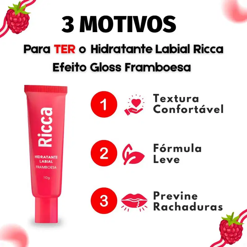 Hidratante Labial Ricca Efeito Gloss Framboesa 10g