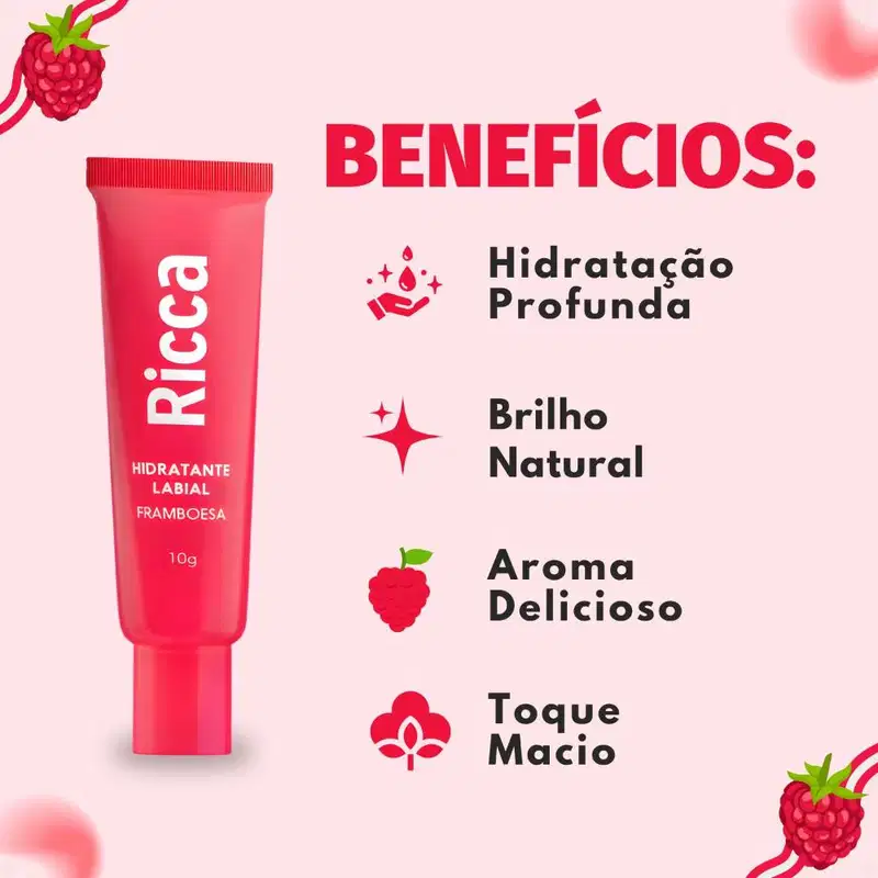 Hidratante Labial Ricca Efeito Gloss Framboesa 10g