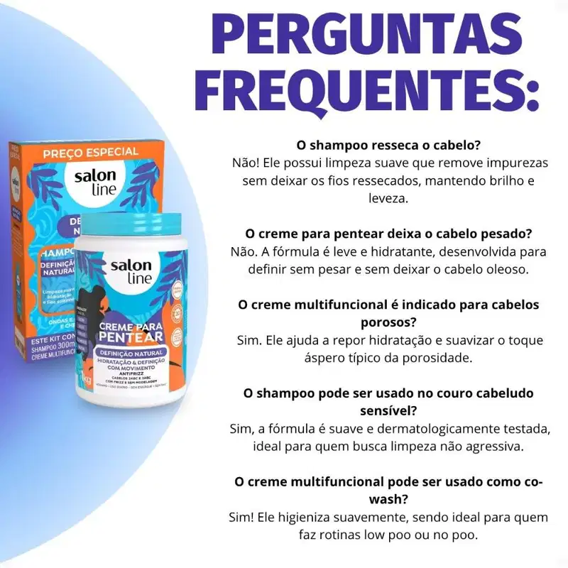 Kit Salon Line Definição Natural: Shampoo, Creme Multifuncional 300ml e Creme Para Pentear 1kg