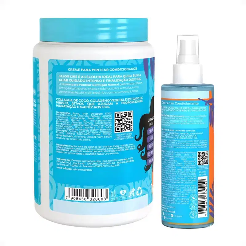 Kit Salon Line Definição Natural: Shampoo, Creme Multifuncional 300ml, Creme Para Pentear 1kg e Óleo Sérum Capilar 200ml