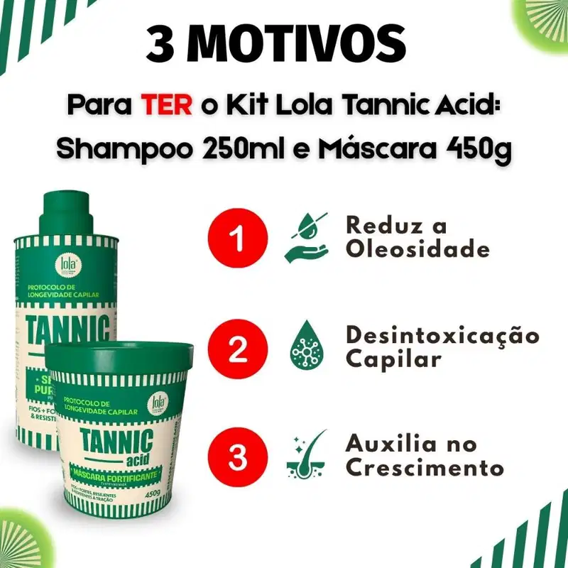 Kit Lola Tannic Acid: Shampoo 250ml e Máscara 450g