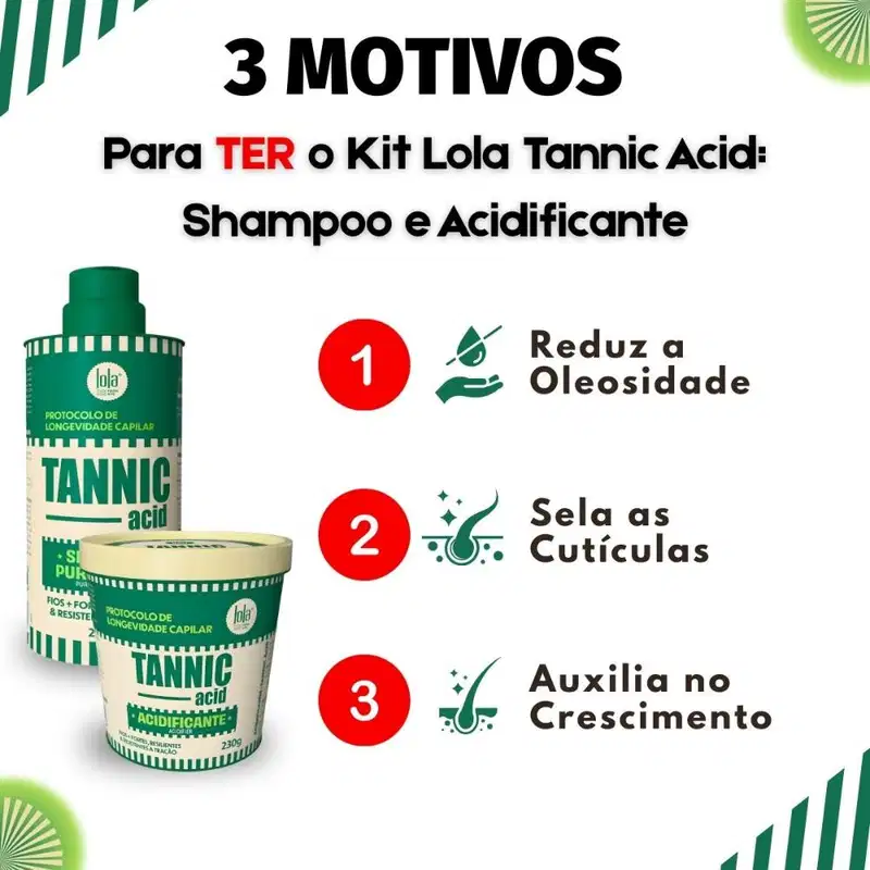 Kit Lola Tannic Acid: Shampoo 250ml e Acidificante Capilar 230g