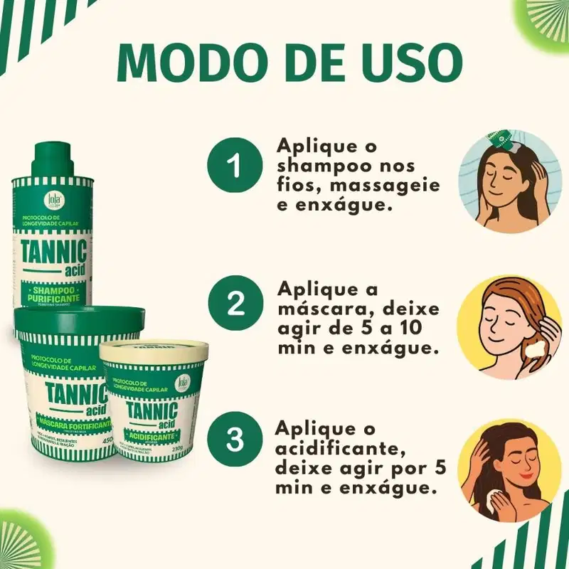 Kit Lola Tannic Acid: Shampoo 250ml, Máscara 450g e Acidificante 230g