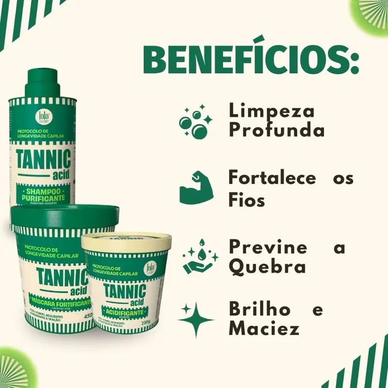 Kit Lola Tannic Acid: Shampoo 250ml, Máscara 450g e Acidificante 230g