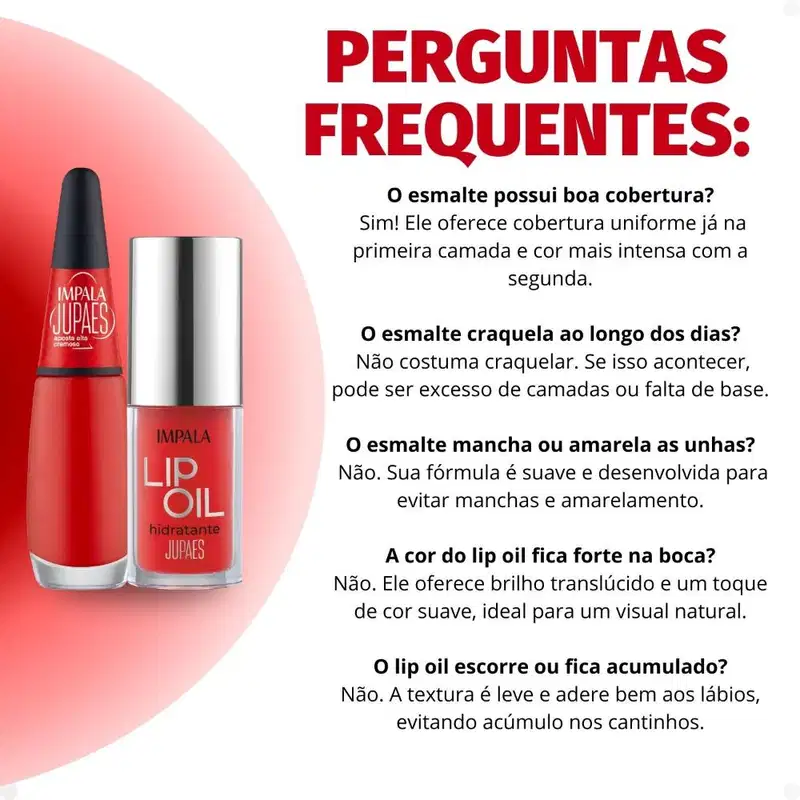 Kit Impala Ju Paes Virando O Jogo Aposta Alta: 1 Esmalte Cremoso e 1 Lip Oil Hidratante