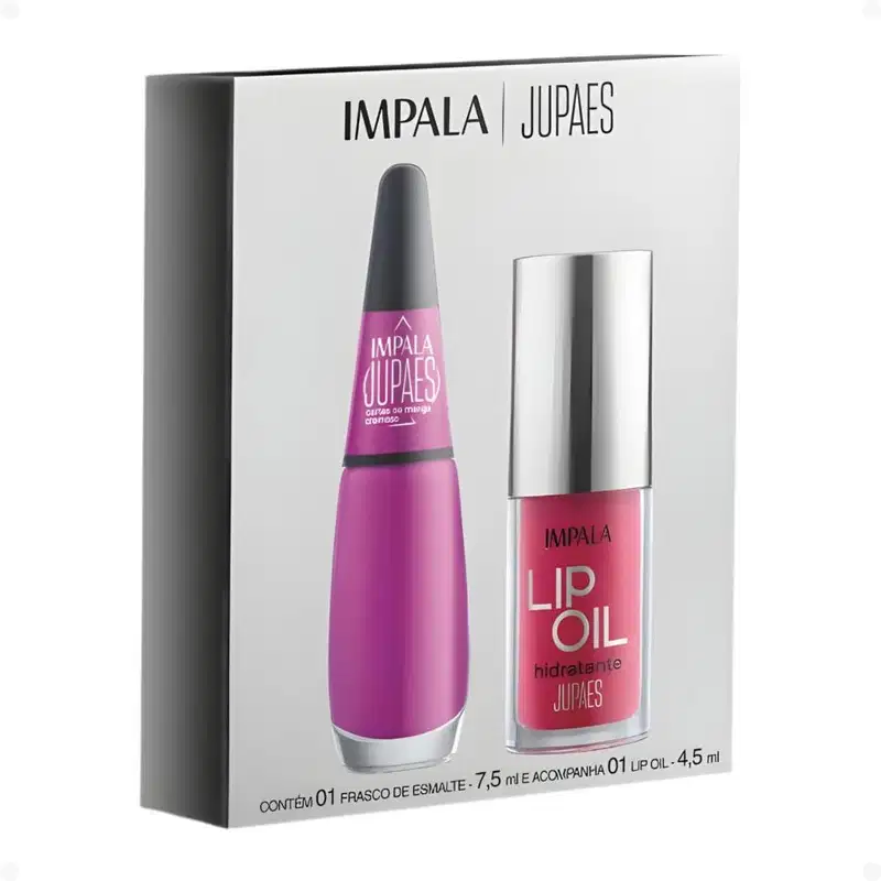 Kit Impala Ju Paes Virando O Jogo Cartas Na Manga: 1 Esmalte Cremoso e 1 Lip Oil Hidratante