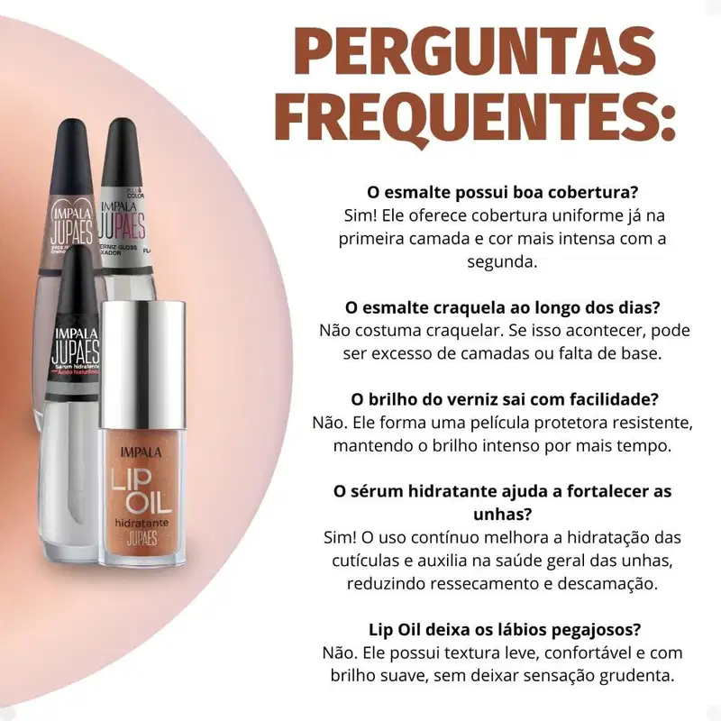 Kit Impala Ju Paes Virando O Jogo Peça Rara: Esmalte, Verniz Gloss, Sérum e Lip Oil