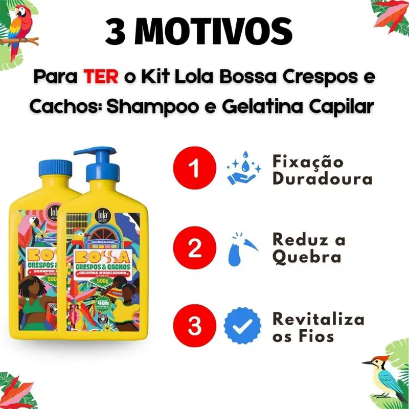 Kit Lola Bossa Crespos e Cachos: Shampoo 500ml e Gelatina Capilar 500g