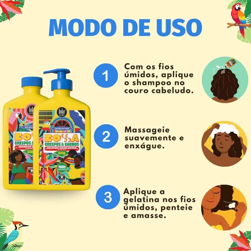 Kit Lola Bossa Crespos e Cachos: Shampoo 500ml e Gelatina Capilar 500g