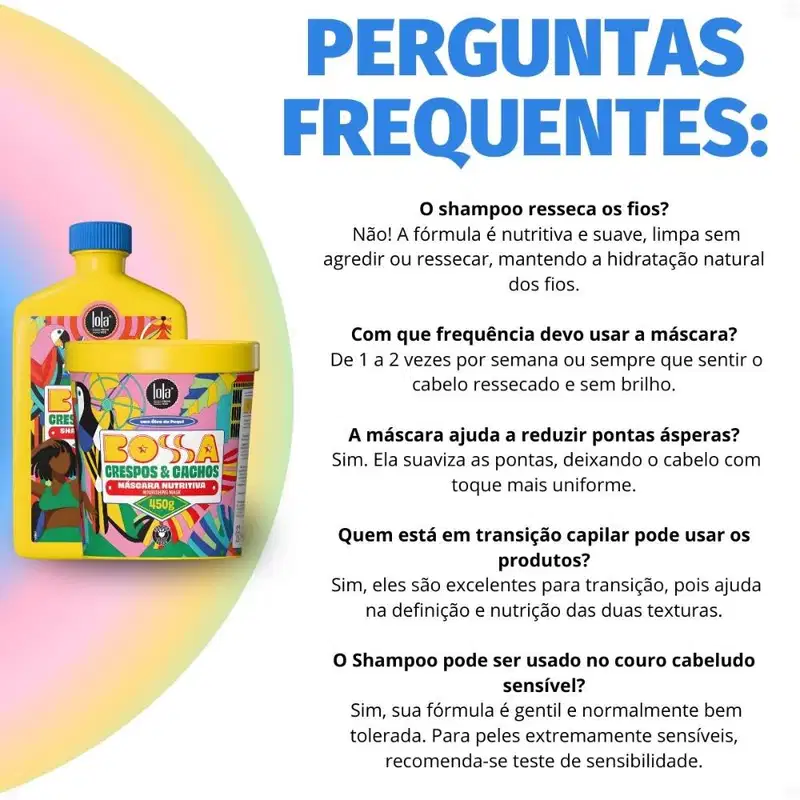 Kit Lola Bossa Crespos e Cachos: Shampoo 500ml e Máscara Capilar 450g