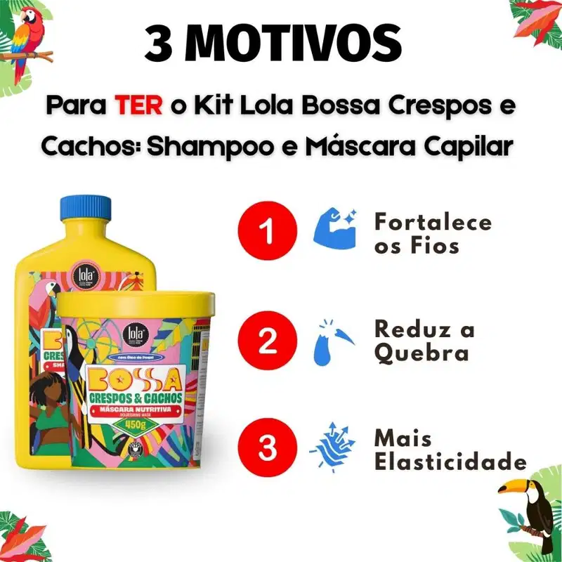 Kit Lola Bossa Crespos e Cachos: Shampoo 500ml e Máscara Capilar 450g