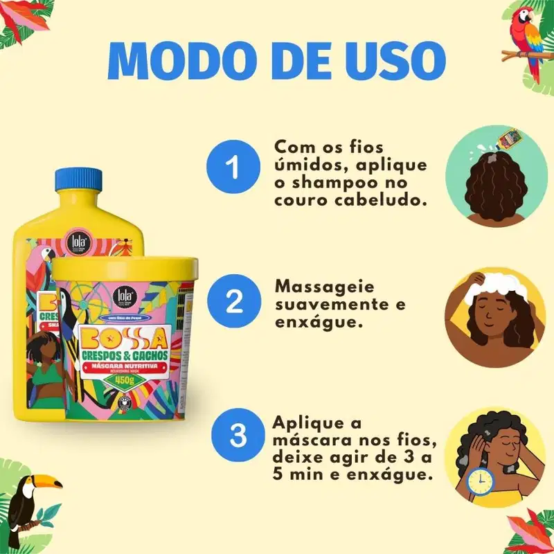 Kit Lola Bossa Crespos e Cachos: Shampoo 500ml e Máscara Capilar 450g