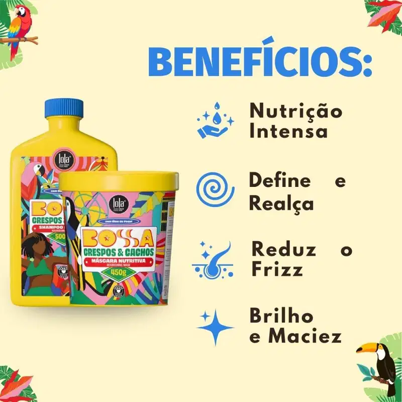 Kit Lola Bossa Crespos e Cachos: Shampoo 500ml e Máscara Capilar 450g