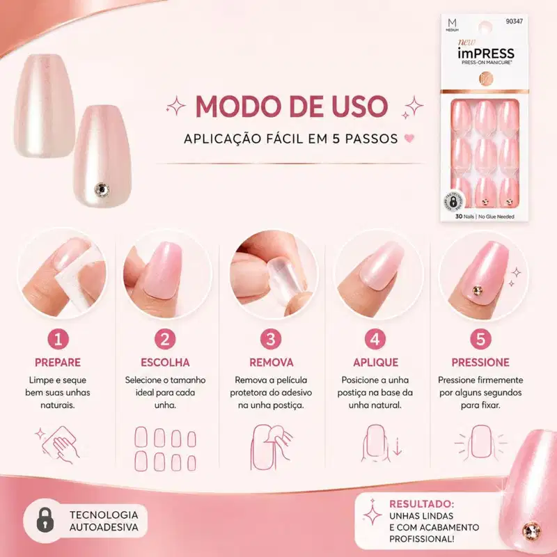 Unhas Postiças imPress Kiss Ny Glazed Pink IMM30