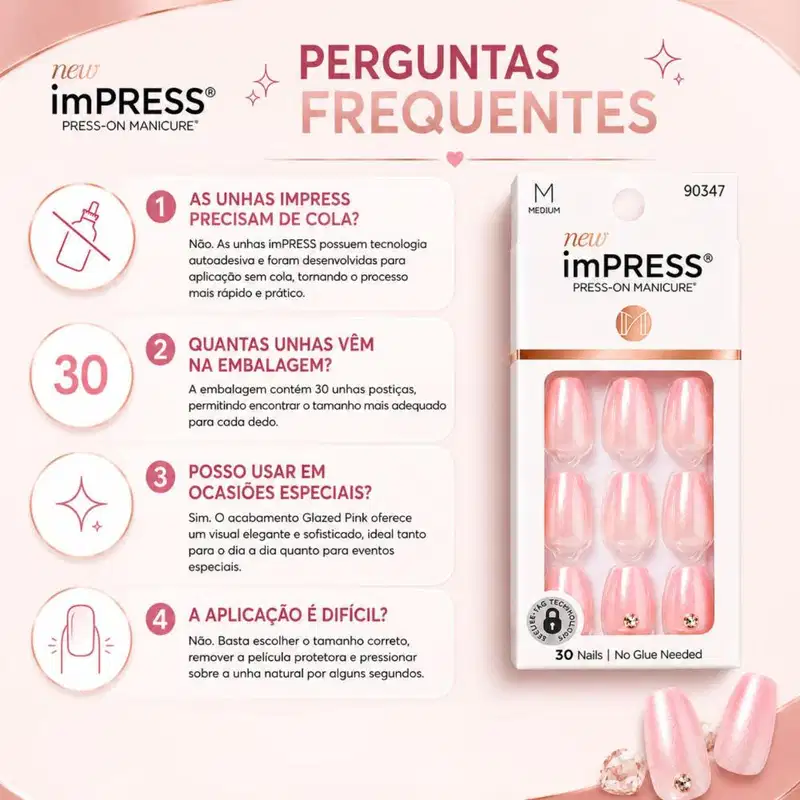 Unhas Postiças imPress Kiss Ny Glazed Pink IMM30