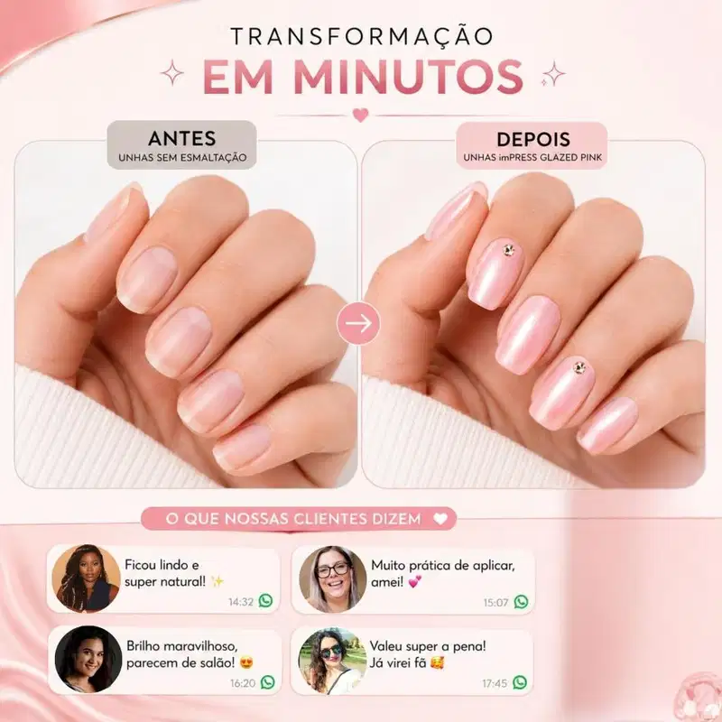 Unhas Postiças imPress Kiss Ny Glazed Pink IMM30