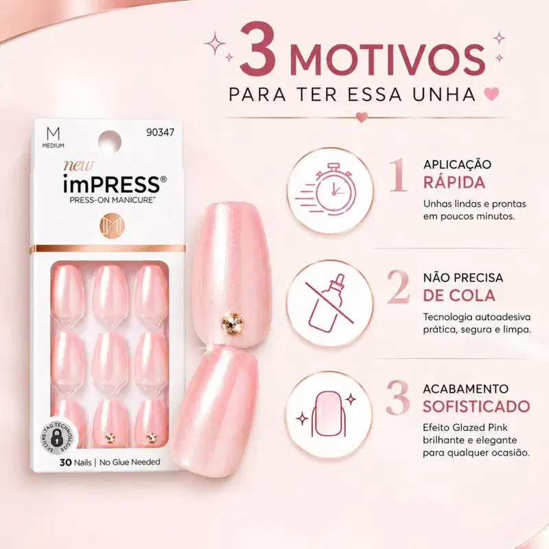 Unhas Postiças imPress Kiss Ny Glazed Pink IMM30