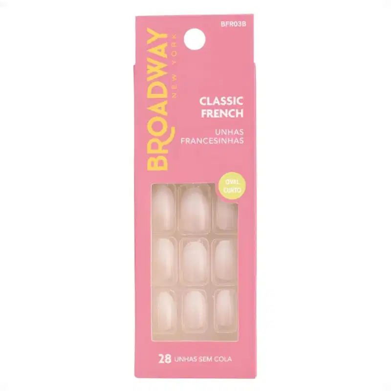 Unhas Postiças Broadway Kiss New York Classic French Francesinha Oval Curto Lovely Bfr03b