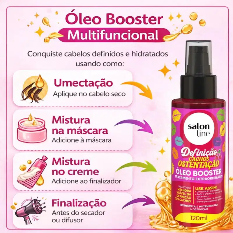 Kit Salon Line Definição Cachos Ostentação: Shampoo e Creme Multifuncional + Gelatina e Óleo Booster