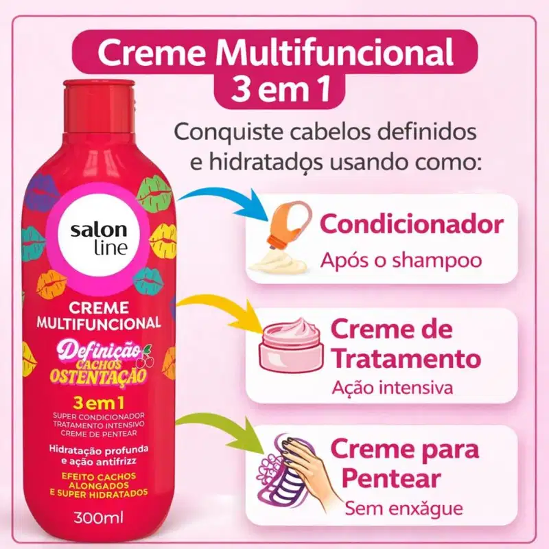 Kit Salon Line Definição Cachos Ostentação: Shampoo e Creme Multifuncional + Gelatina e Óleo Booster