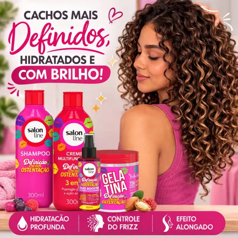 Kit Salon Line Definição Cachos Ostentação: Shampoo e Creme Multifuncional + Gelatina e Óleo Booster