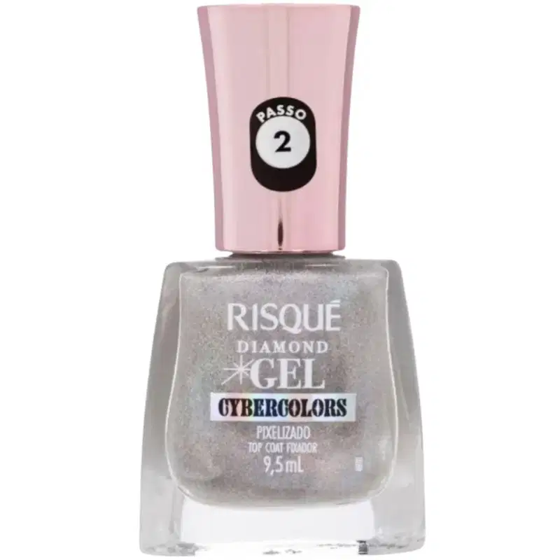 Esmalte Efeito Gel Risqué Diamond Gel Cybercolors 9,5ml Pixelizado Top Coat Fixador