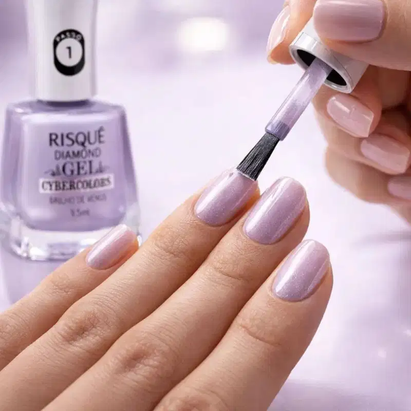 Esmalte Efeito Gel Risqué Diamond Gel Cybercolors 9,5ml Pixelizado Top Coat Fixador