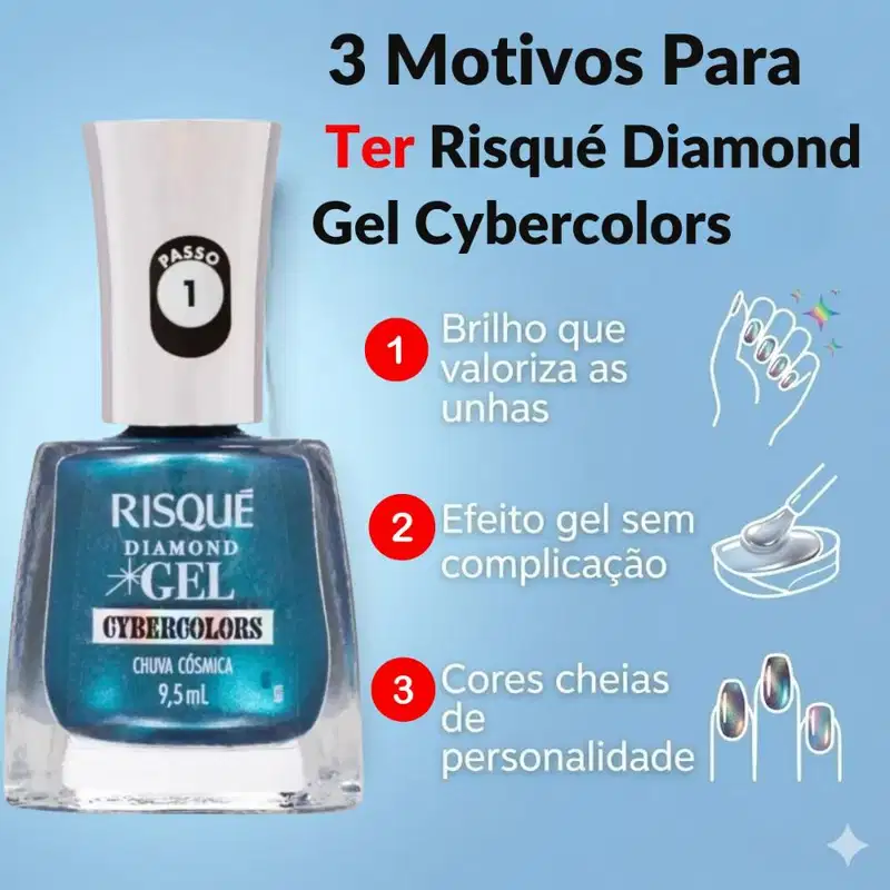 Esmalte Efeito Gel Risqué Diamond Gel Cybercolors 9,5ml Espelho Do Amanhã