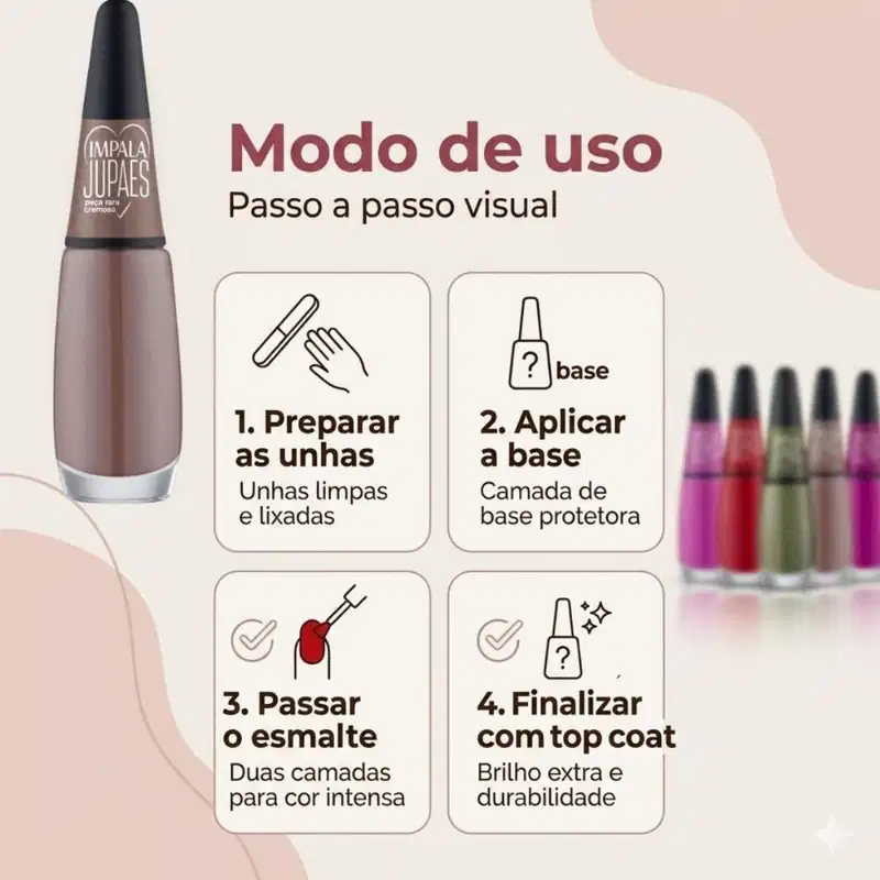 Kit Impala Ju Paes Com 5 Esmaltes Virando o Jogo: Escolha Seu Lado, Peça Rara, Cartas Na Manga, Xeque-Mate e Sorte Lançada