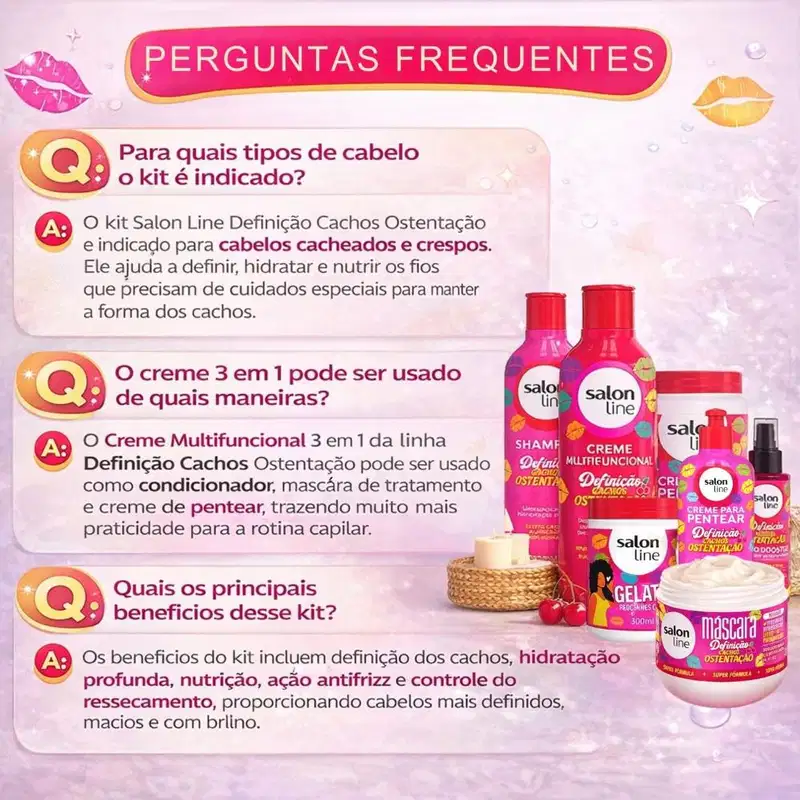 Kit Salon Line Definição Cachos Ostentação Completo Com 7 + Mimos