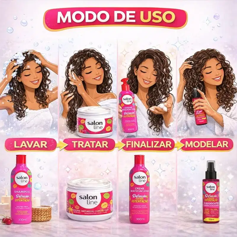 Kit Salon Line Definição Cachos Ostentação Completo Com 7 + Mimos