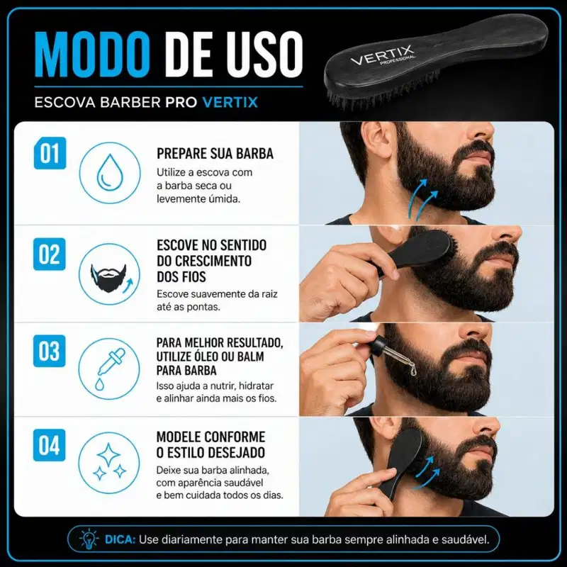 Escova De Barba Barber Pro Vertix Black Longa Cód:1094