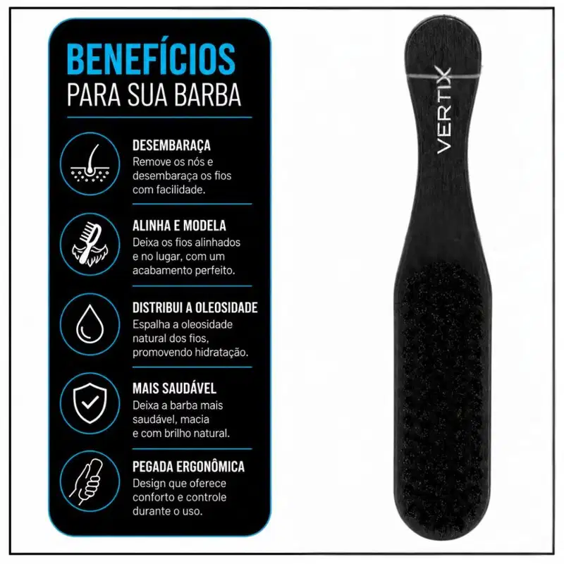 Escova De Barba Barber Pro Vertix Black Longa Cód:1094