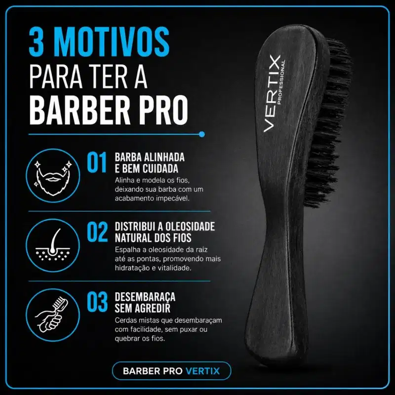 Escova De Barba Barber Pro Vertix Black Longa Cód:1094