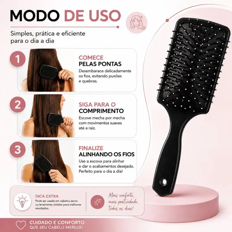 Escova Quadrada Almofadada Santa Clara Preta