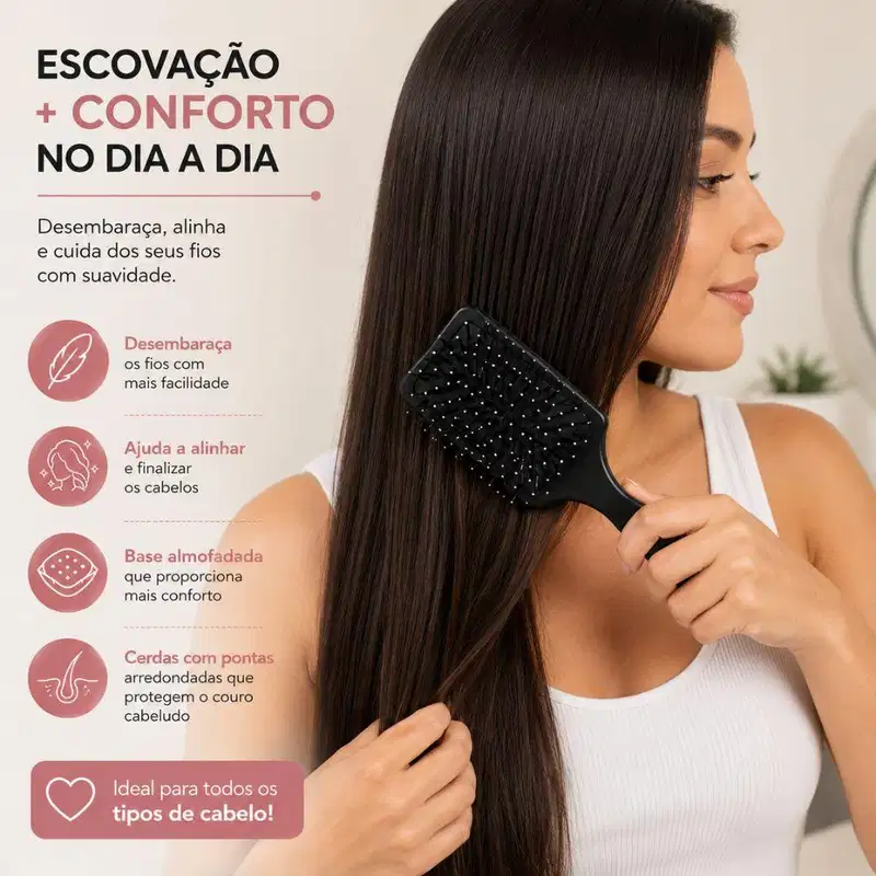 Escova Quadrada Almofadada Santa Clara Preta