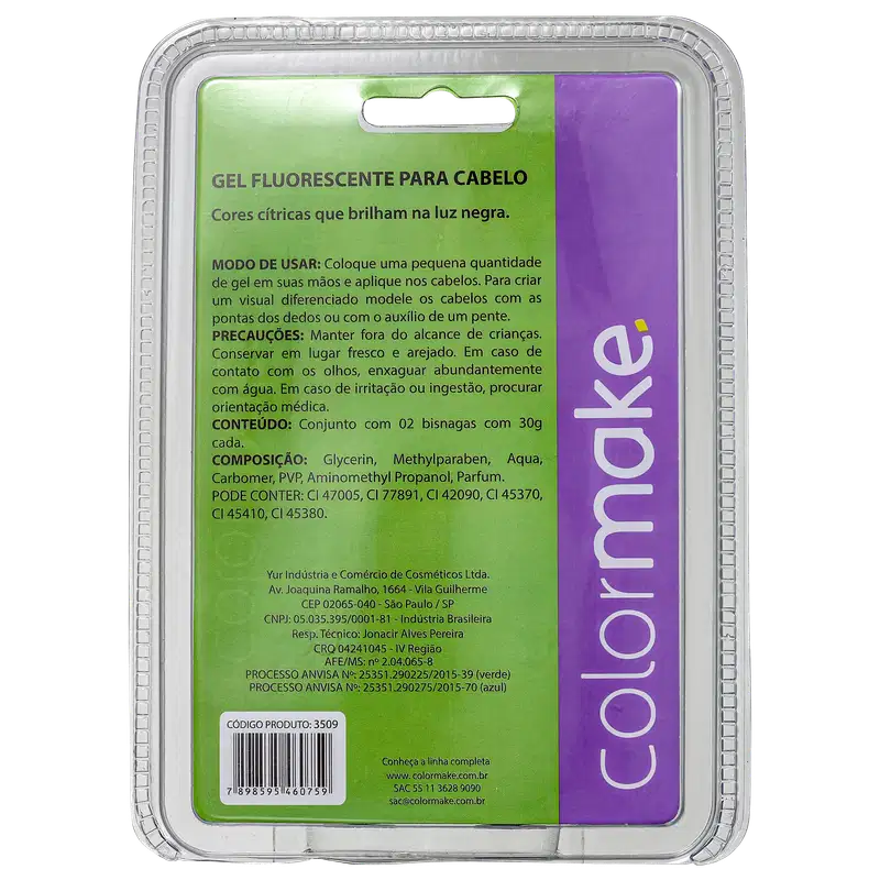 Kit Colormake Gel Fluorescente Azul e Verde (2 Unidades)