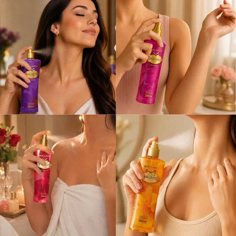 Kit Presente Phytoderm Deo Colônia: Intense Love, Sexy Girl, Pure Secret e Vanilla Kiss 200ml e Rosa com Ursinho