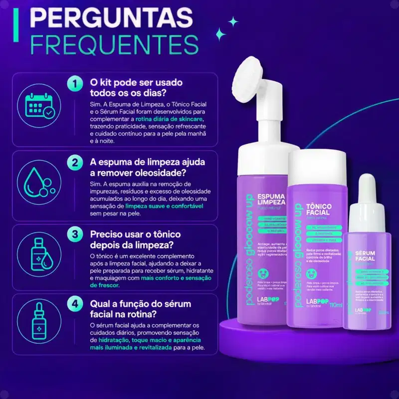 Kit LabPop by Labotrat Poderoso Glow Up: Espuma de Limpeza, Tônico Facial e Sérum